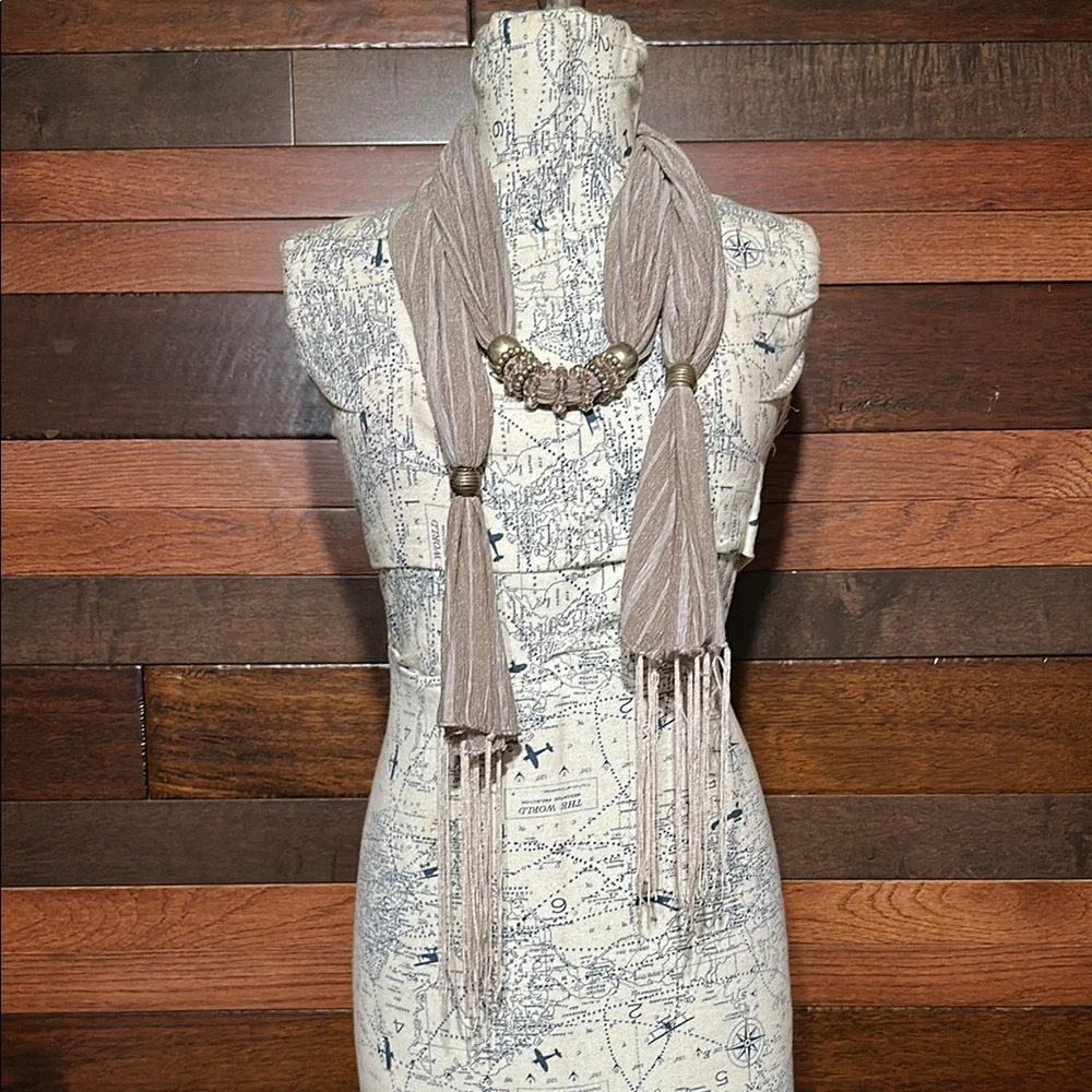 Elegant Light Purple Beige Scarf with Beaded Accent